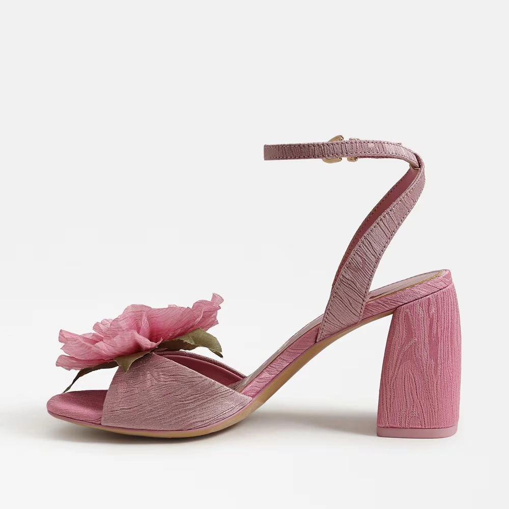 Aria Flower Block Heel Sandal Blush/Pink Prism Fabric