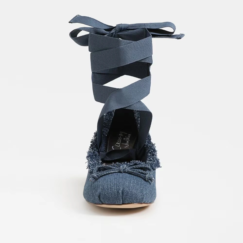 Della Fringe Wrap Up Block Heel Bluestone Denim