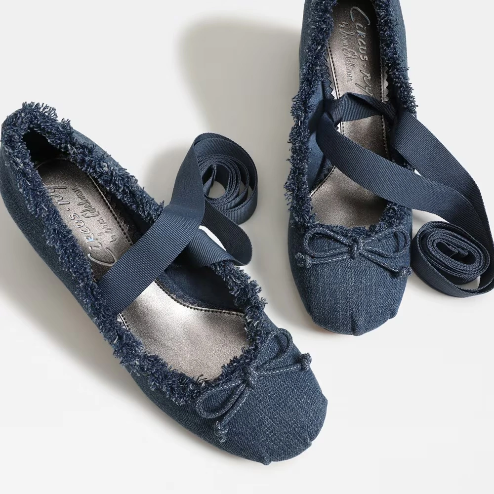Della Fringe Wrap Up Block Heel Bluestone Denim