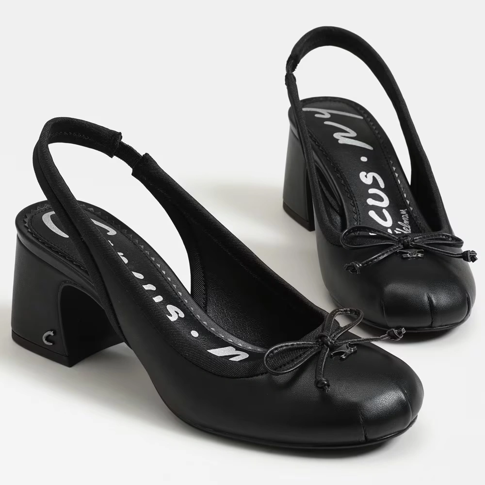 Diane Slingback Ballet Heel Black Leather