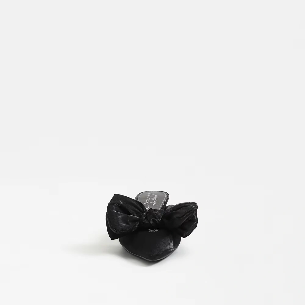 Fiona Bow Mule Heel Black Satin 3 Fiona Bow Mule Heel Black Satin