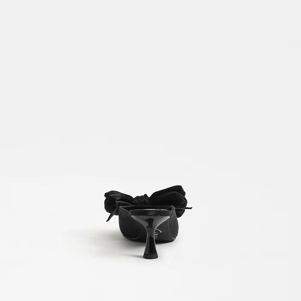 Fiona Bow Mule Heel Black Satin 5 Fiona Bow Mule Heel Black Satin