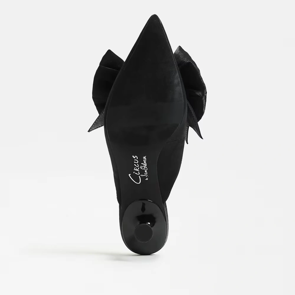 Fiona Bow Mule Heel Black Satin 6 Fiona Bow Mule Heel Black Satin