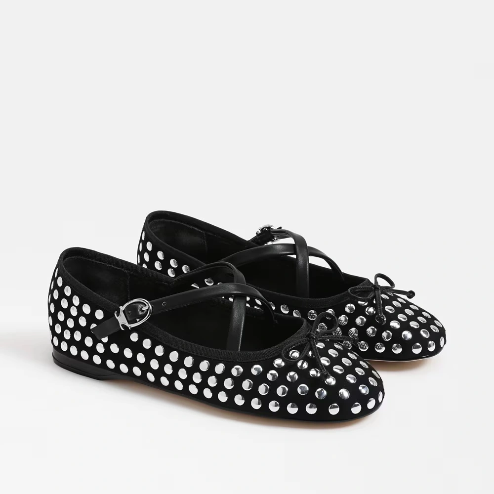 Zuri Metal Strap Ballet Flat Black Metal Suede