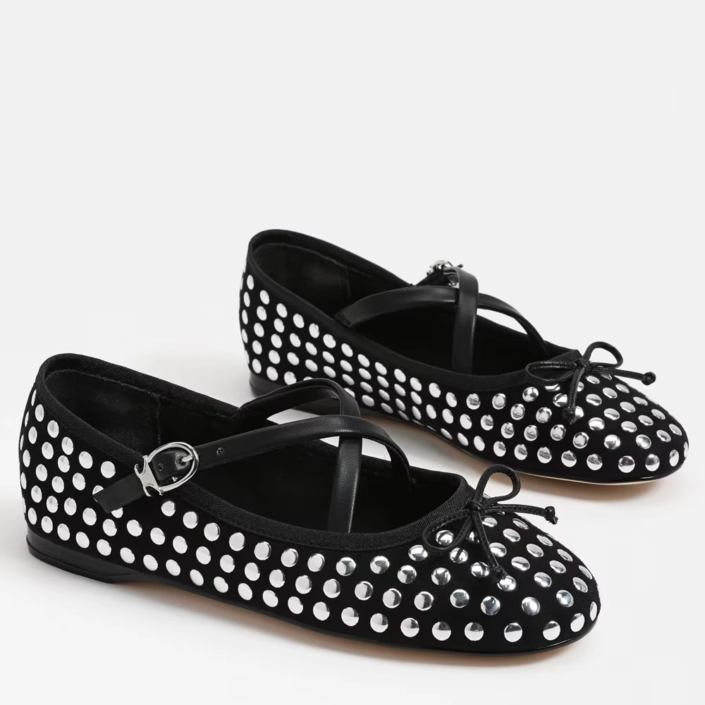 Zuri Metal Strap Ballet Flat Black Metal Suede 7 Zuri Metal Strap Ballet Flat Black Metal Suede