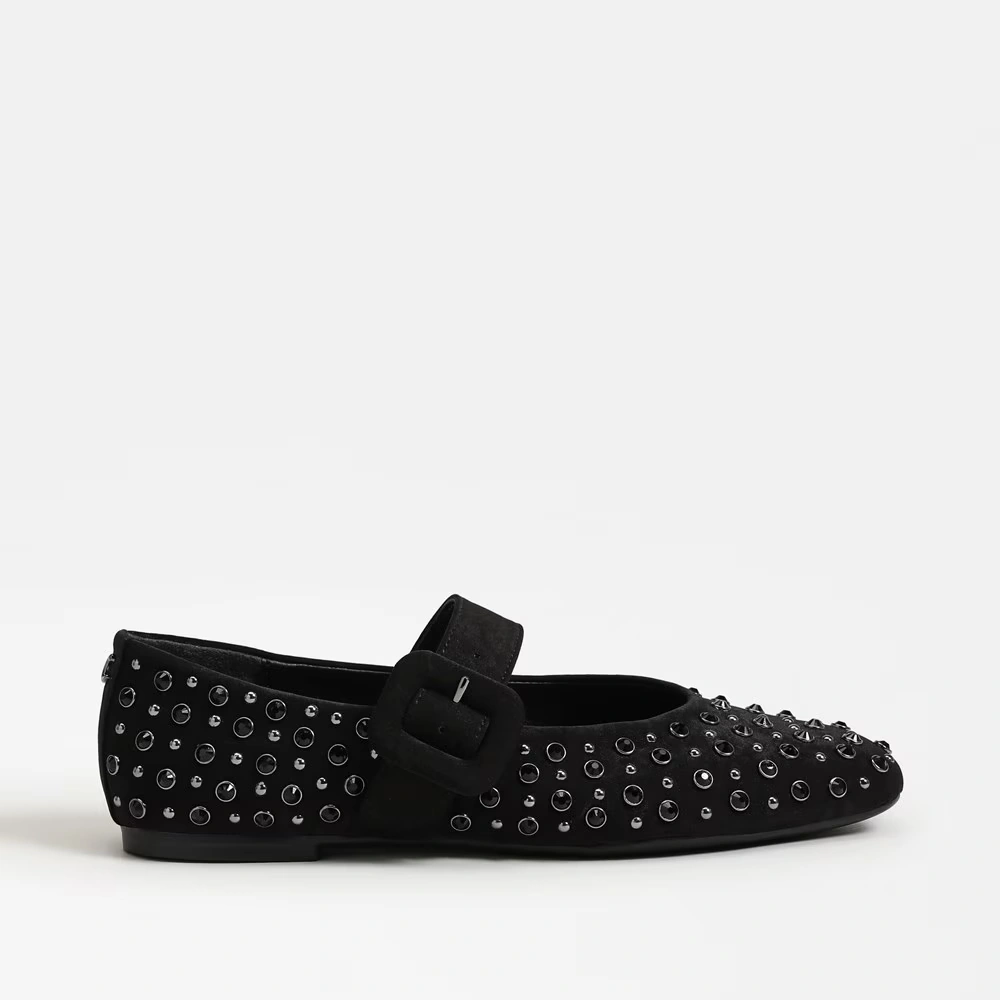 Blaire Mary Jane Flat Black Satin