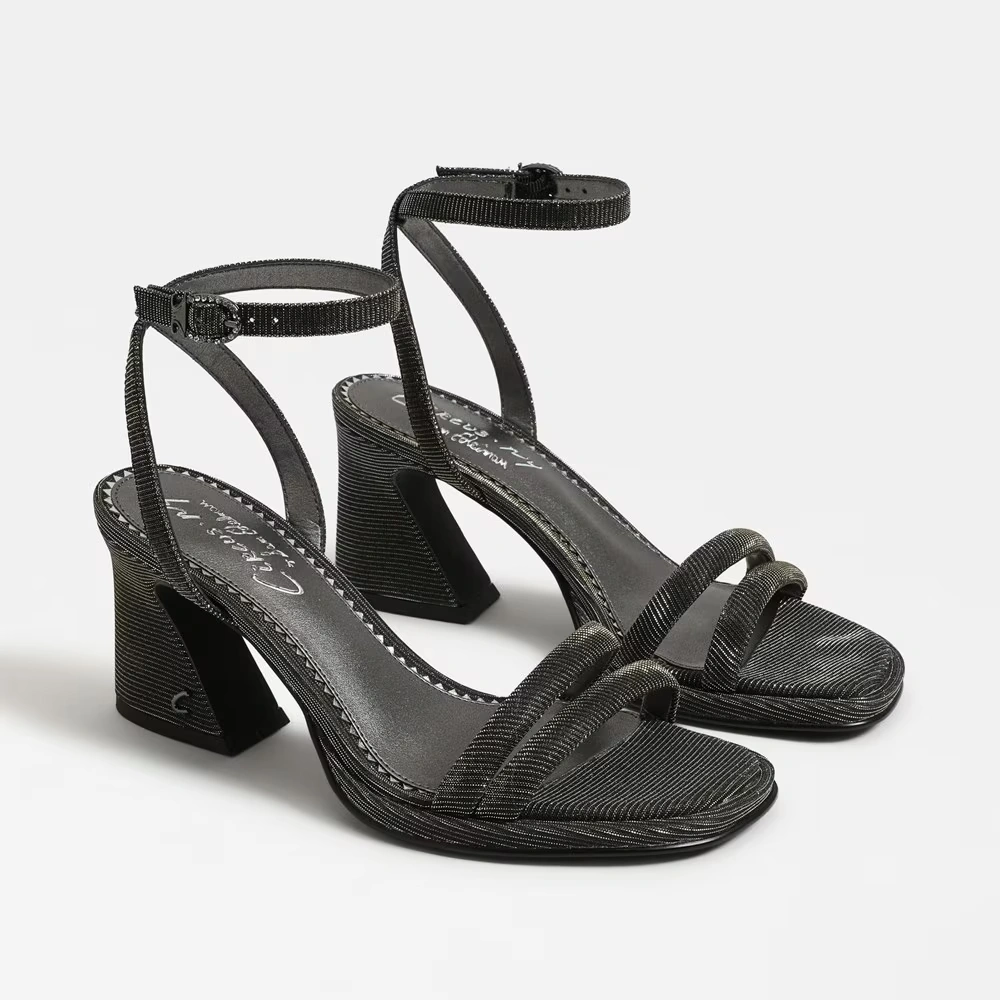 Holly Glitz Block Heel Sandal Black Metal Fabric