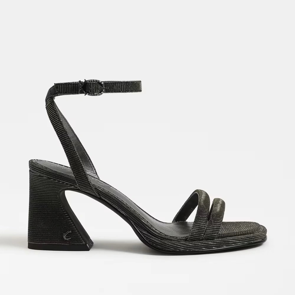 Holly Glitz Block Heel Sandal Black Metal Fabric
