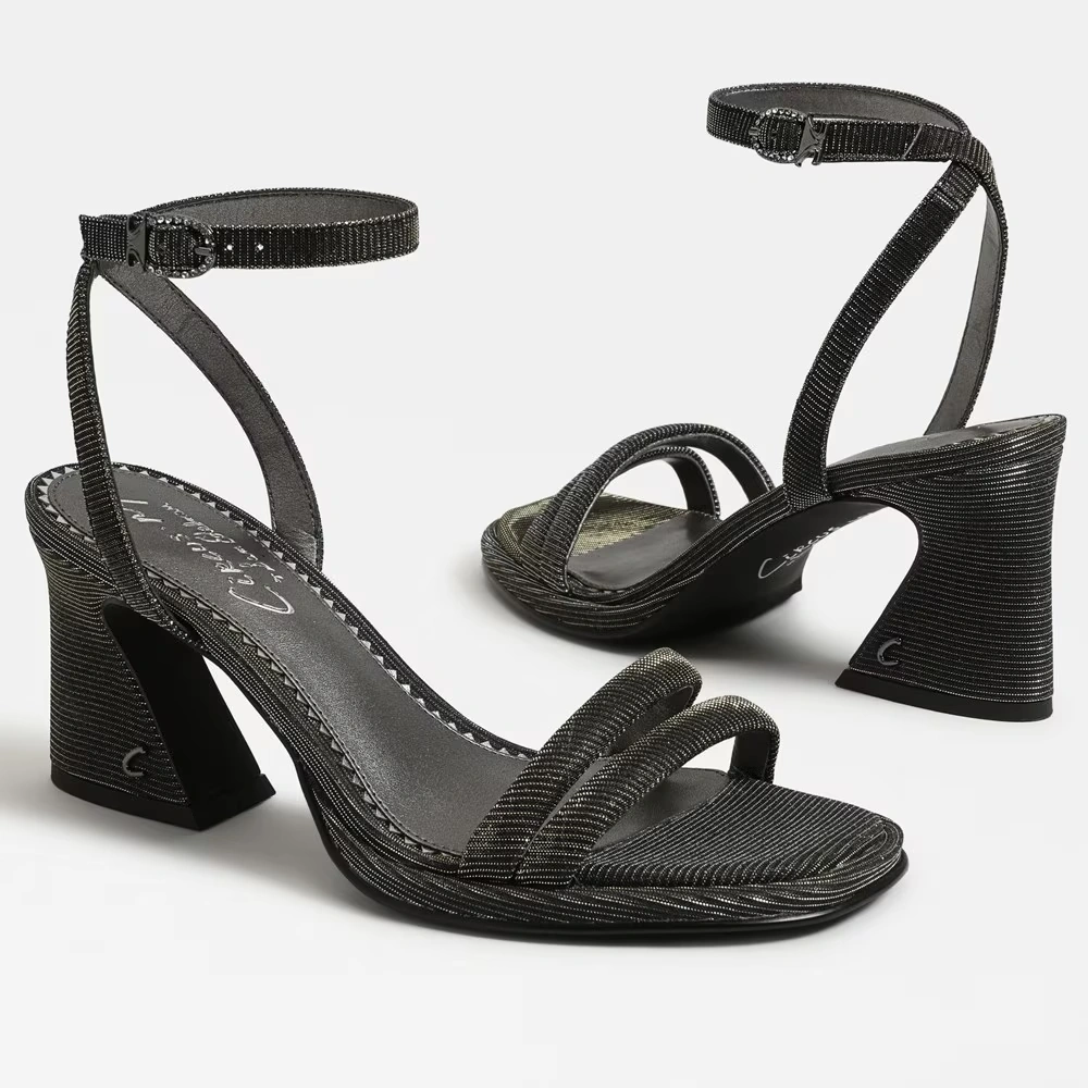 Holly Glitz Block Heel Sandal Black Metal Fabric 7 Holly Glitz Block Heel Sandal Black Metal Fabric