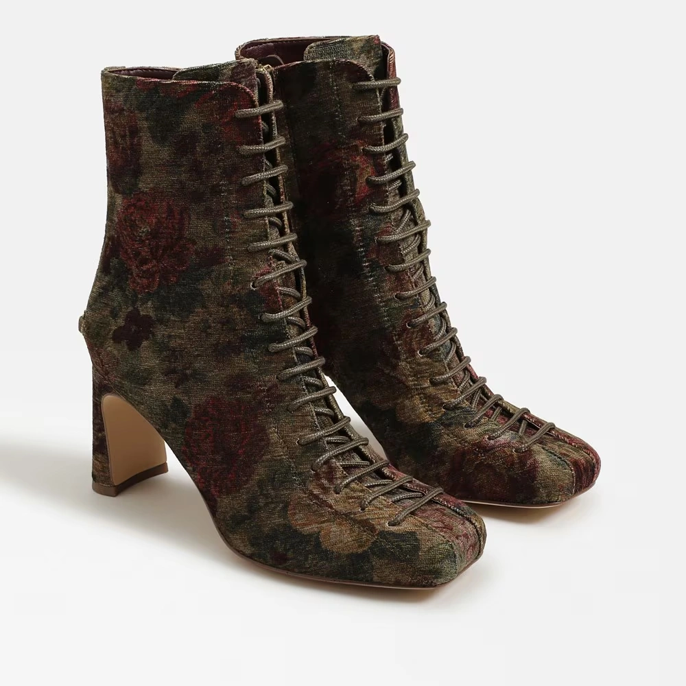 Kendra Lace Up Bootie Golden Pear/Plum Multi Fabric