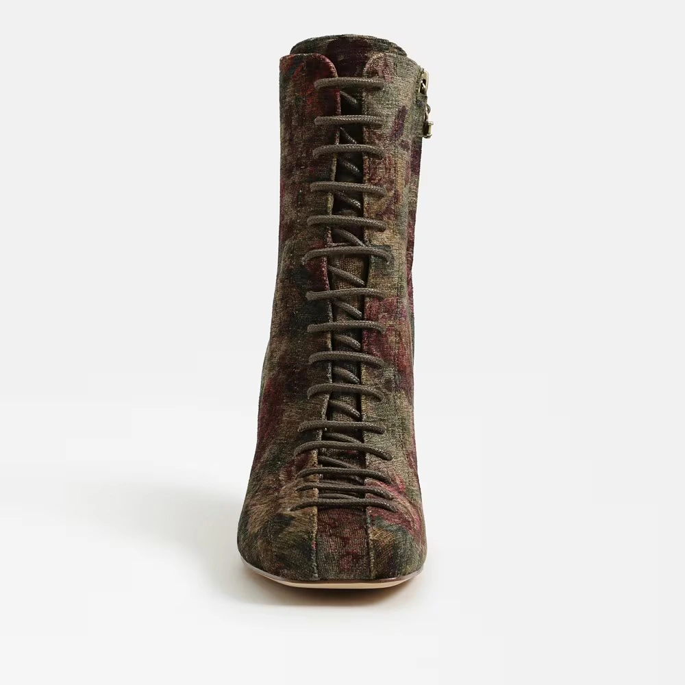 Kendra Lace Up Bootie Golden Pear/Plum Multi Fabric 3 Kendra Lace Up Bootie Golden Pear/Plum Multi Fabric