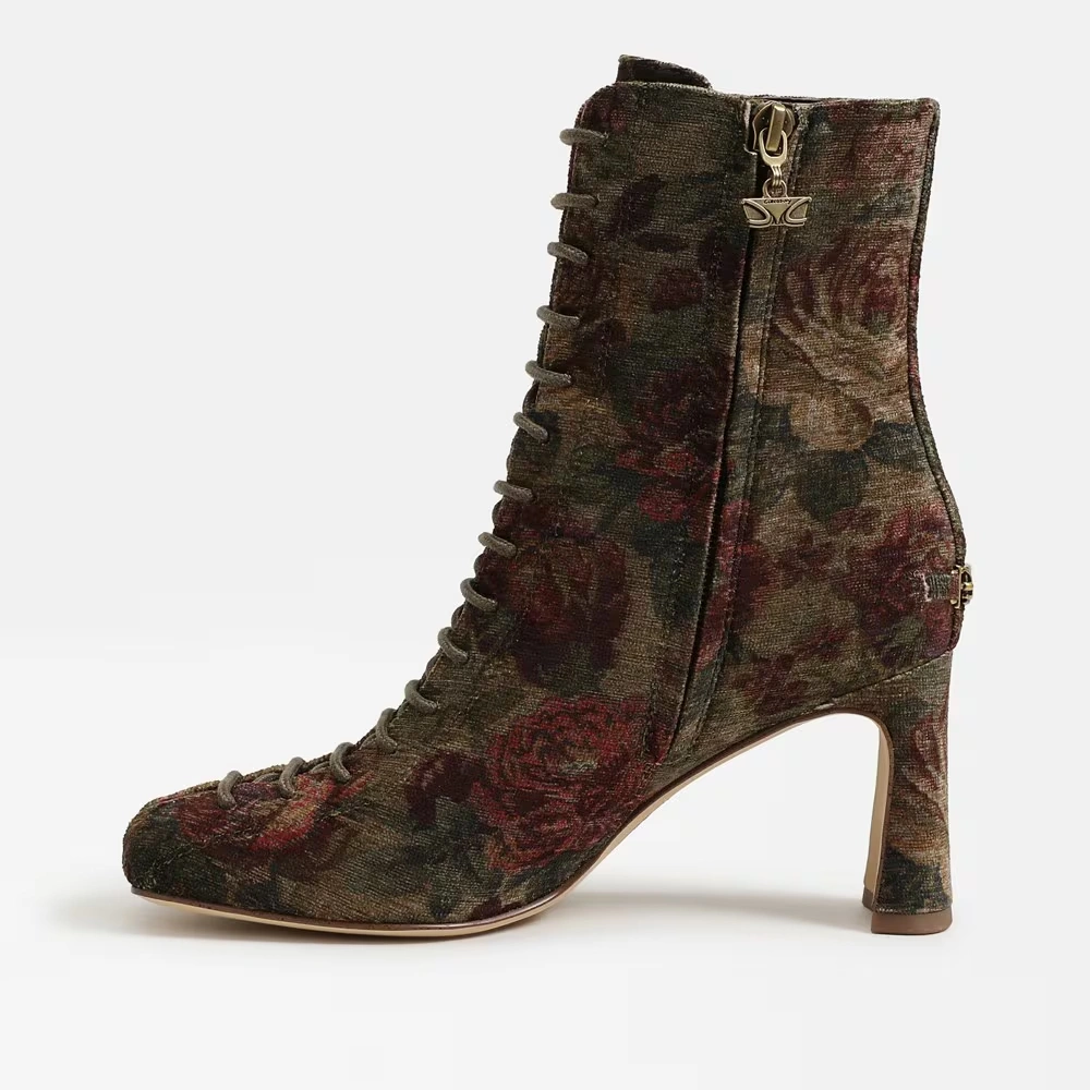 Kendra Lace Up Bootie Golden Pear/Plum Multi Fabric 4 Kendra Lace Up Bootie Golden Pear/Plum Multi Fabric