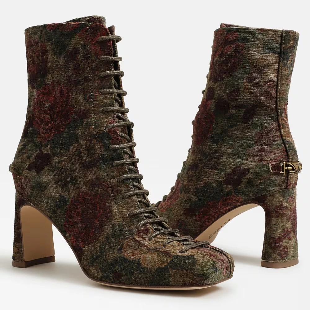 Kendra Lace Up Bootie Golden Pear/Plum Multi Fabric 7 Kendra Lace Up Bootie Golden Pear/Plum Multi Fabric