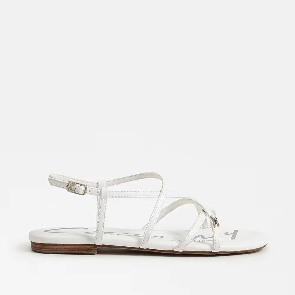 Rebecca Flat Sandal Bright White Faux Leather