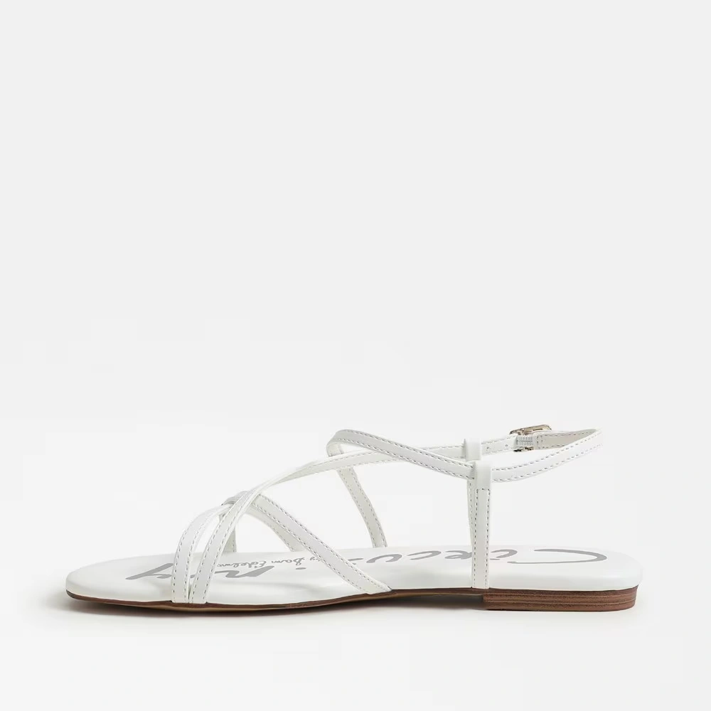 Rebecca Flat Sandal Bright White Faux Leather 4 Rebecca Flat Sandal Bright White Faux Leather