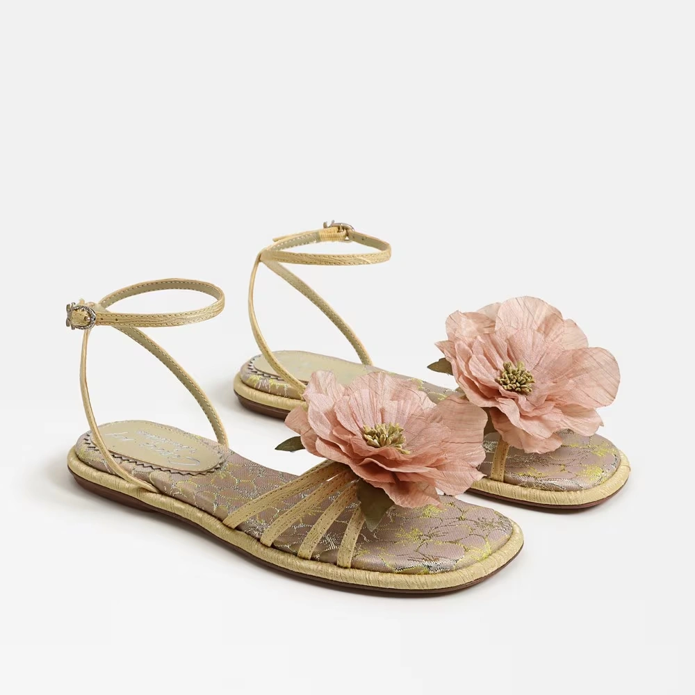 Olana Flower Strappy Sandal Dusty Yellow/Ballet Fabric