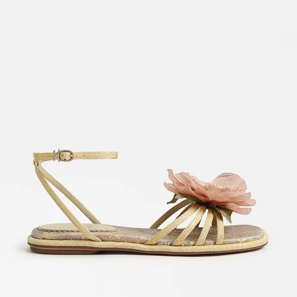 Olana Flower Strappy Sandal Dusty Yellow/Ballet Fabric