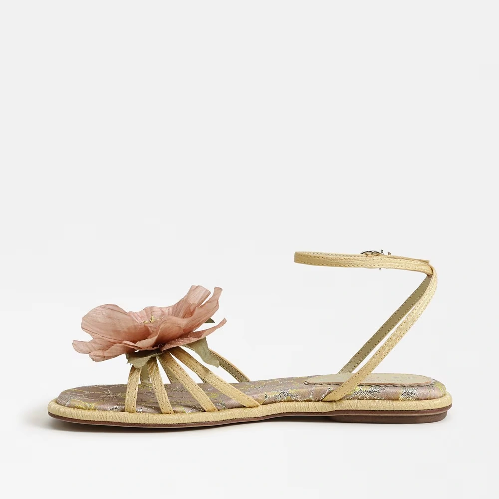 Olana Flower Strappy Sandal Dusty Yellow/Ballet Fabric 4 Olana Flower Strappy Sandal Dusty Yellow/Ballet Fabric