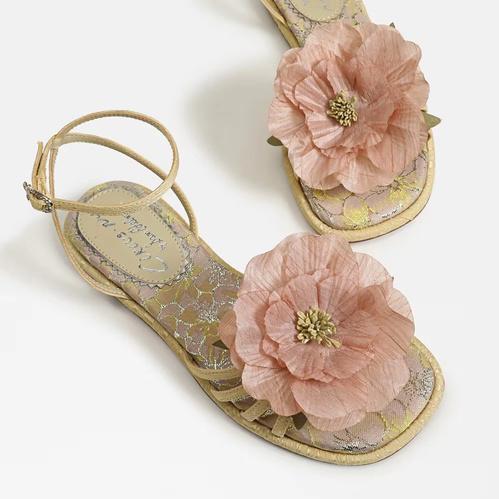 Olana Flower Strappy Sandal Dusty Yellow/Ballet Fabric 7 Olana Flower Strappy Sandal Dusty Yellow/Ballet Fabric