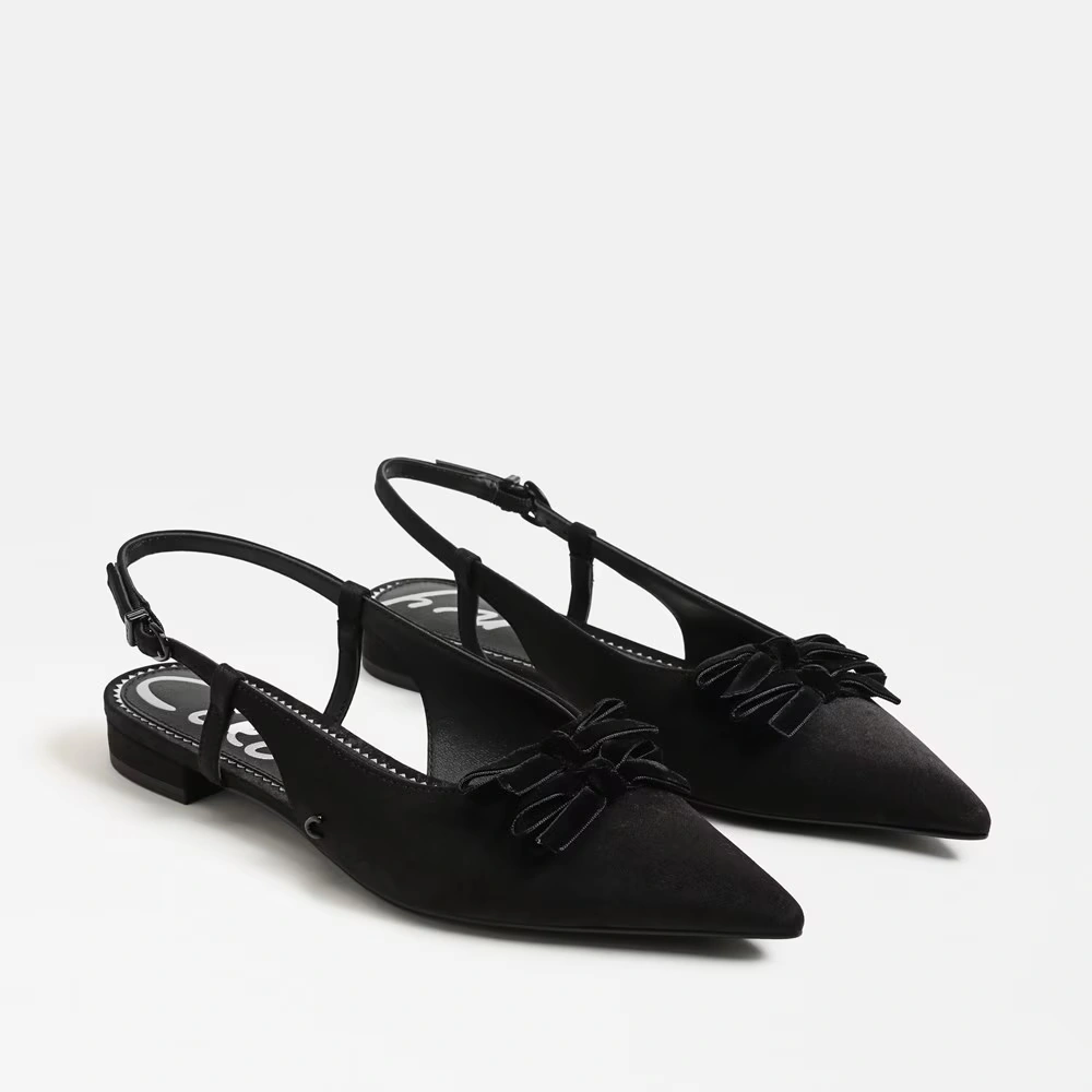 Delanie Slingback Flat Black Satin
