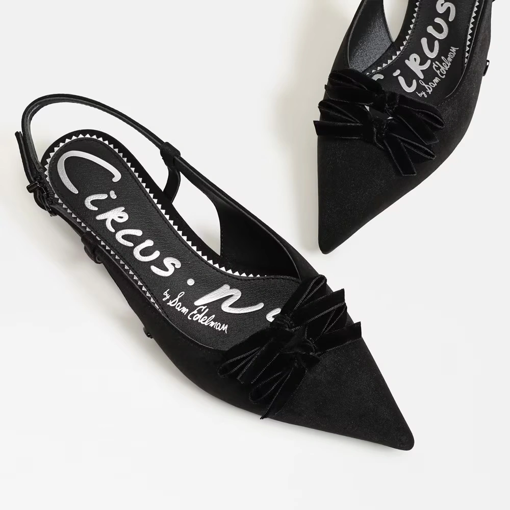 Delanie Slingback Flat Black Satin 7 Delanie Slingback Flat Black Satin