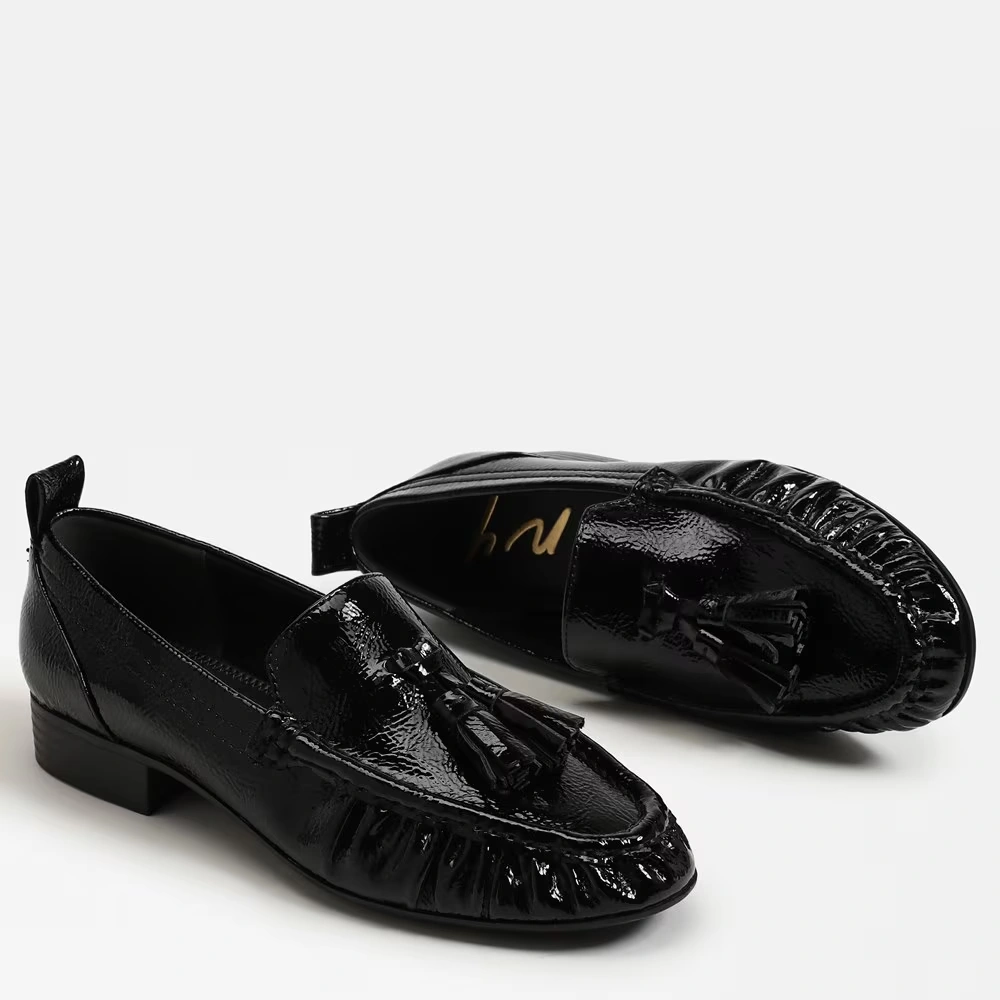 Hudson Tassle Loafer Black Faux Leather 7 Hudson Tassle Loafer Black Faux Leather