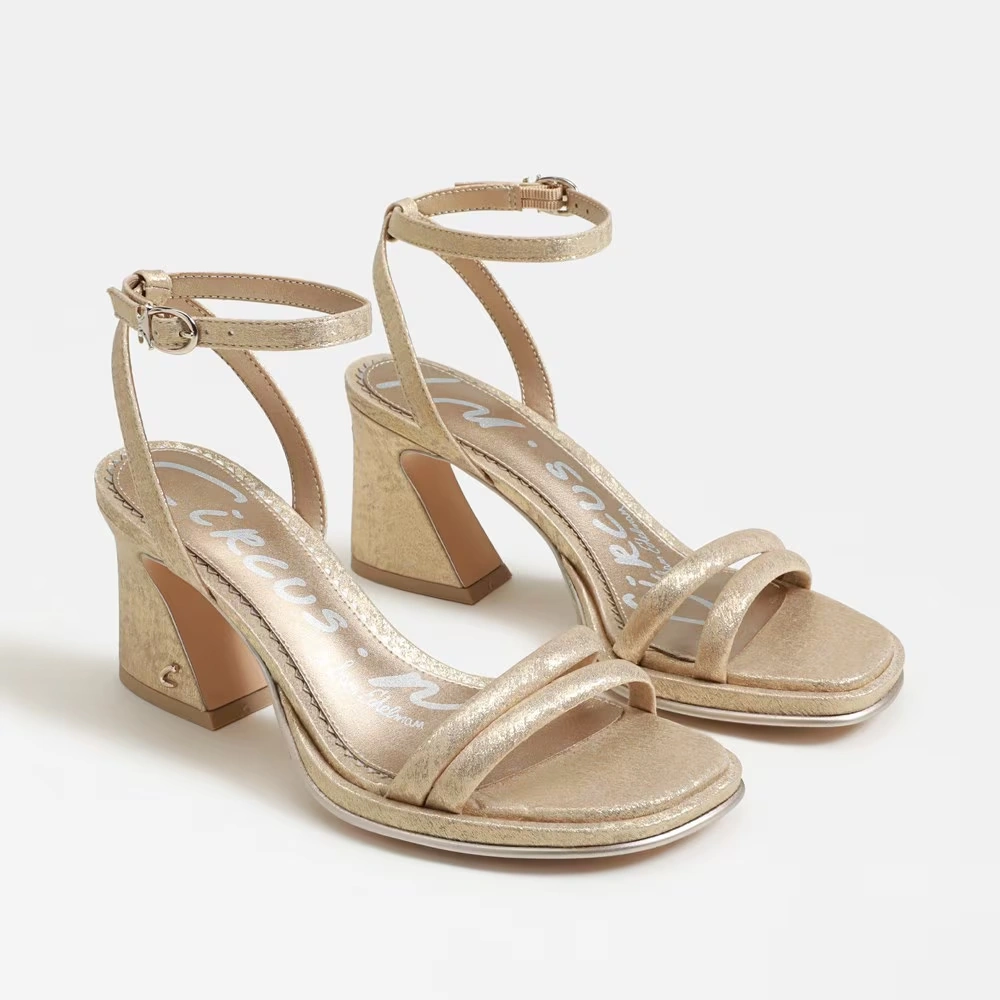 Holly Block Heel Sandal Soft Gold Fabric