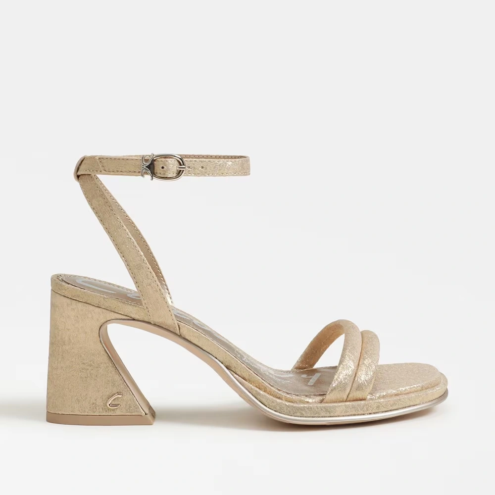 Holly Block Heel Sandal Soft Gold Fabric