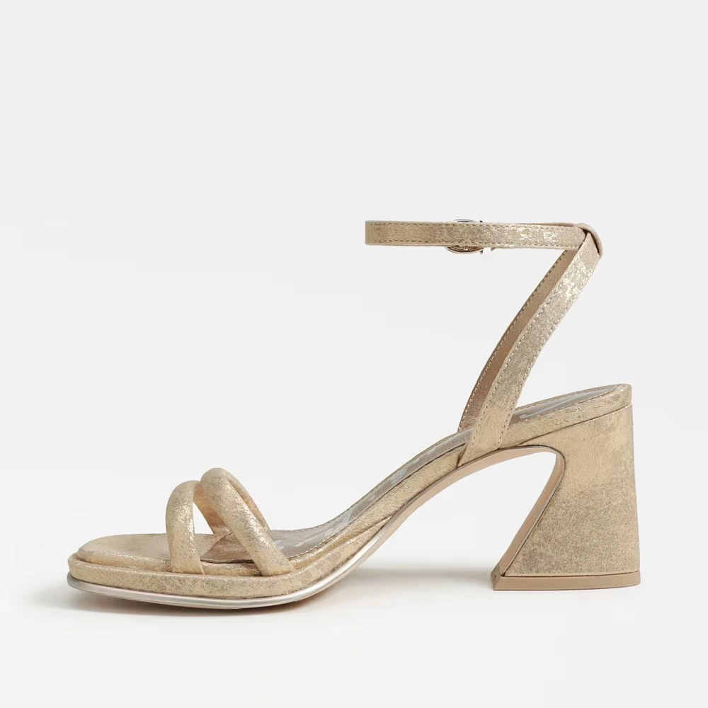 Holly Block Heel Sandal Soft Gold Fabric