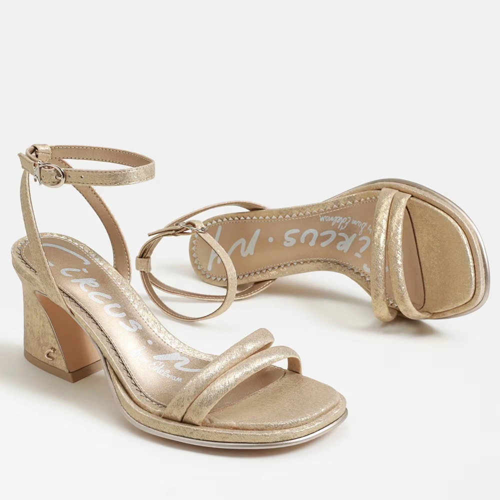 Holly Block Heel Sandal Soft Gold Fabric
