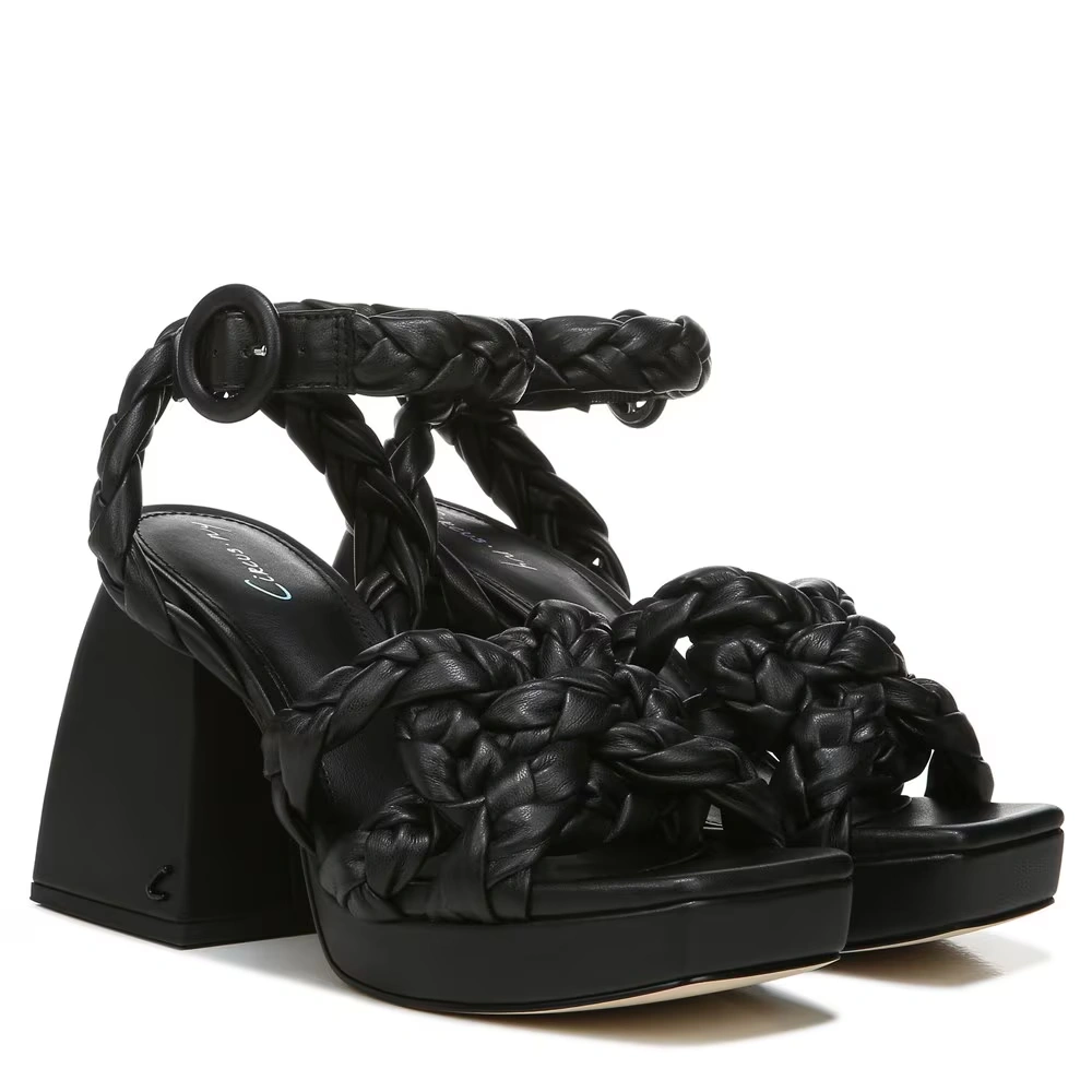 Mable Braided Block Heel Sandal Black