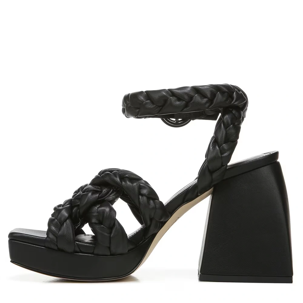 Mable Braided Block Heel Sandal Black