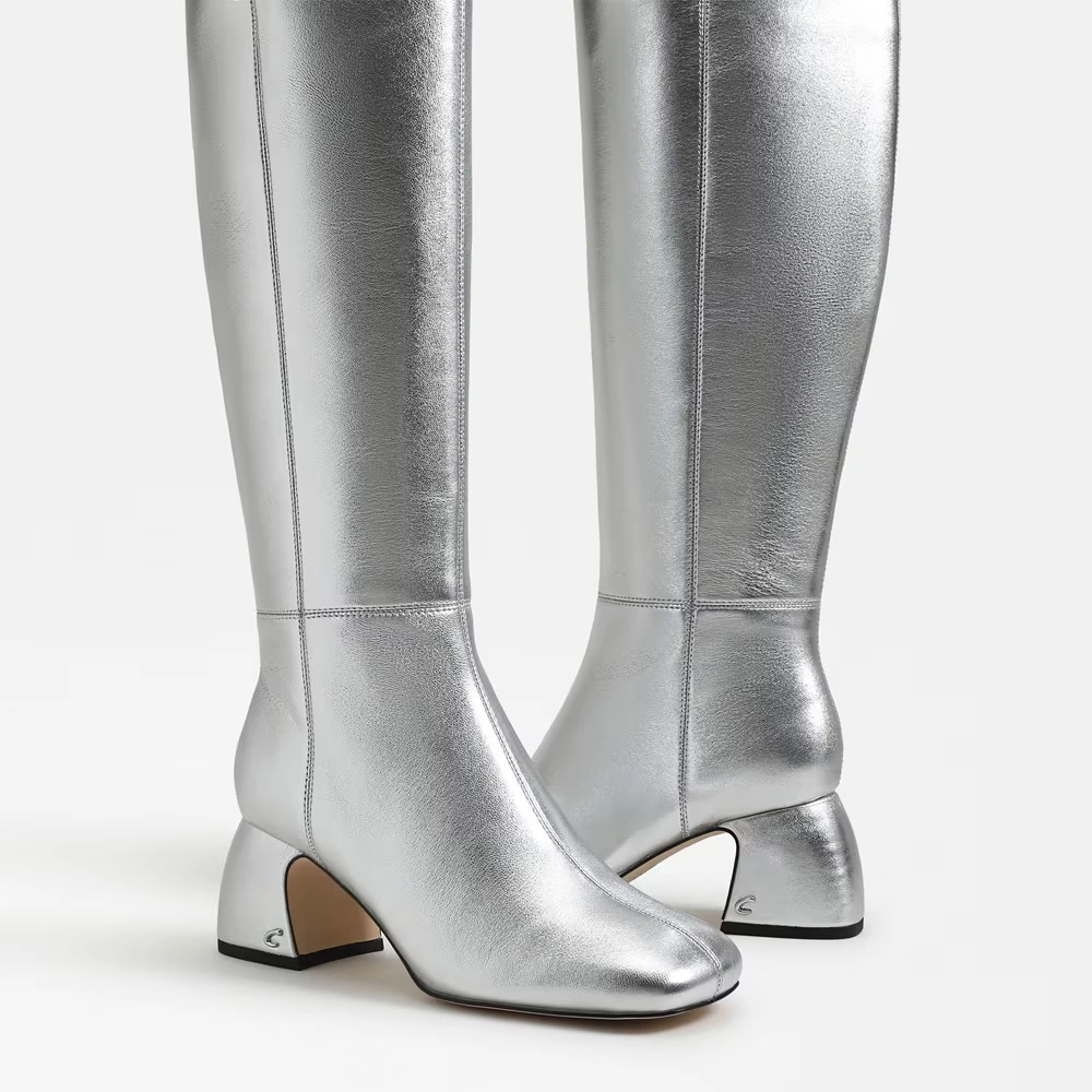 Oaklyn Knee High Boot Soft Silver Leather 7 Oaklyn Knee High Boot Soft Silver Leather